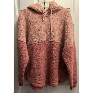 Victorias Secret PINK Two Toned Sherpa Quarter Zip Hoodie Size Medium